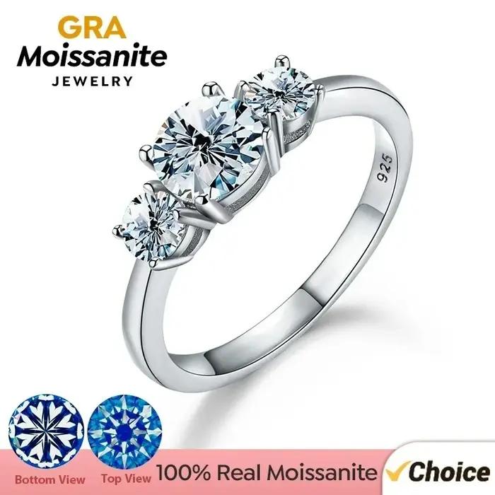 Bague ronde en diamant Moissanite véritable GRA 1