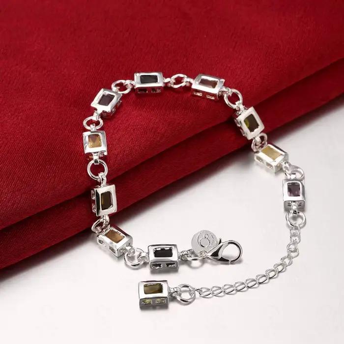 Noble Fine 925 en argent Sterling élégant charme Bracelets Zircon chaîne cristal bijoux mode pour les femmes de mariage dame