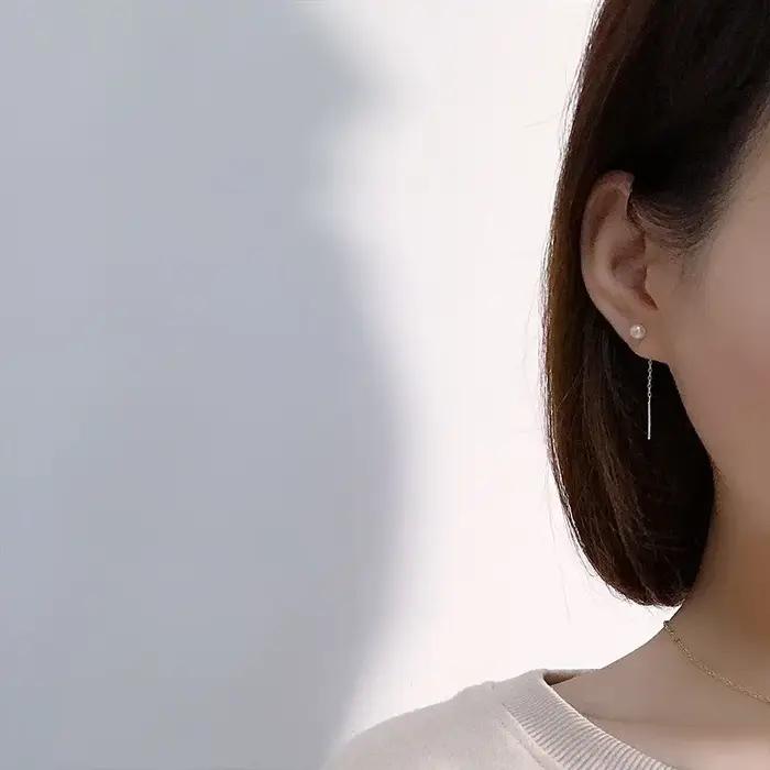 JOLong-Boucles d'oreilles perle en argent regardé 925 pour femme
