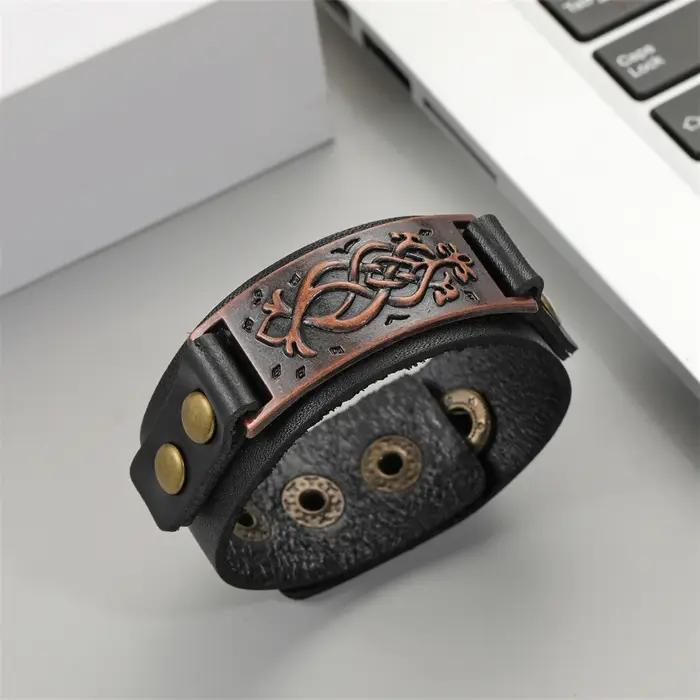 2025 bijoux tissage à la main Bracelet en cuir véritable hommes Vintage manchette large
