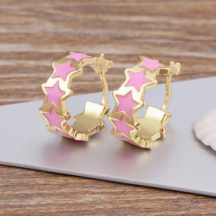 Boucles d'oreilles en émail en forme d'étoile arc-en-ciel pour femmes
