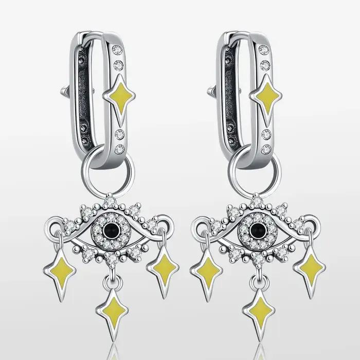 Boucles d'oreilles œil étoile brillante en argent Sterling S925