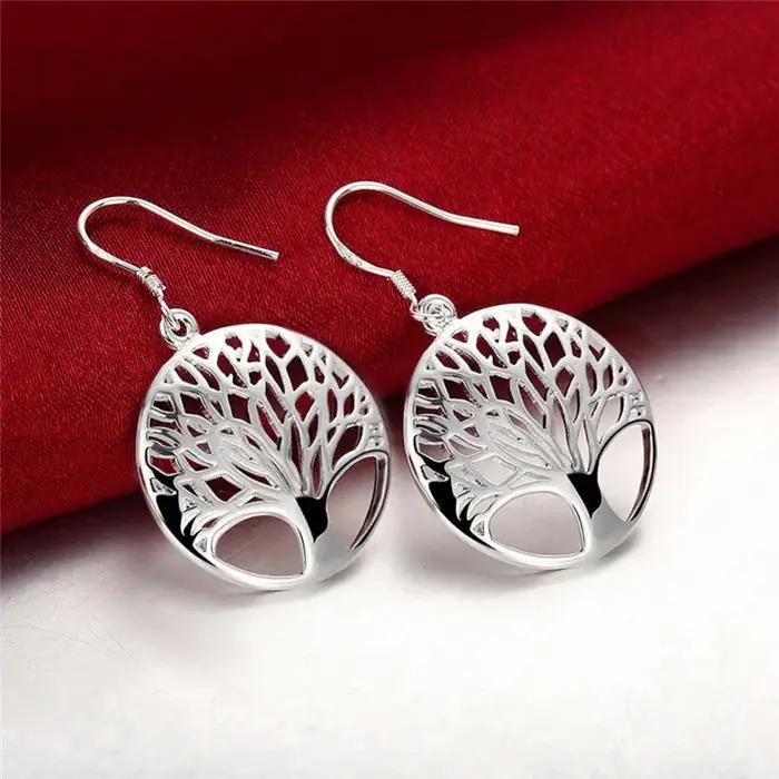 Boucles d'oreilles en argent sterling 925 breloque fine arbre de vie rond pour femmes occasions speciales nouveau modele elegant a offrir