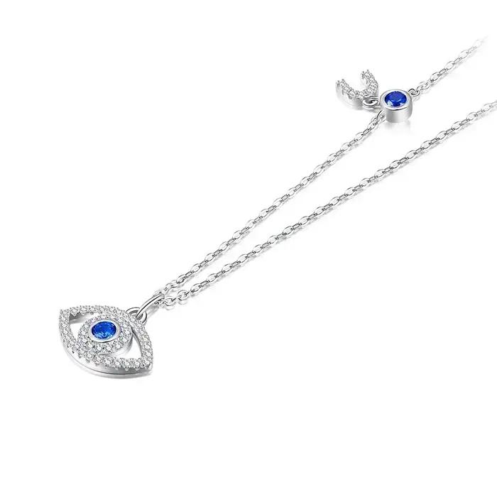 Collier Mauvais Œil en Argent Sterling 925 avec Zircone Bleue Pendentif Protection Femmes Occasions Spéciales