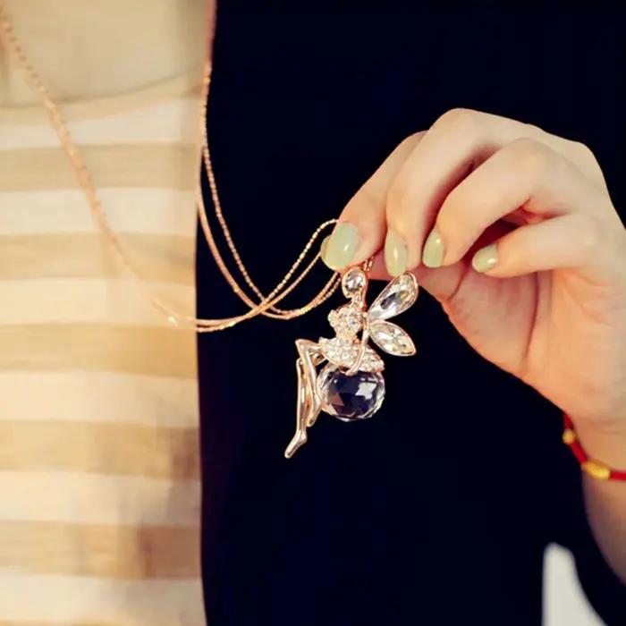Collier avec pendentif ange ailes en cristal pour femmes et hommes