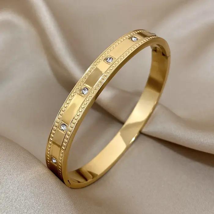 AENSOA Unique couleur or africain Rune Texture charme bracelets en acier inoxydable Bracelet pour femmes dubaï Design poignet bijoux cadeau