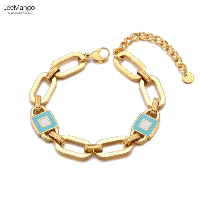 JeeMango – Bracelet à maillons en acier inoxydable pour femmes, bijoux à la mode avec texture métallique dorée, B26004