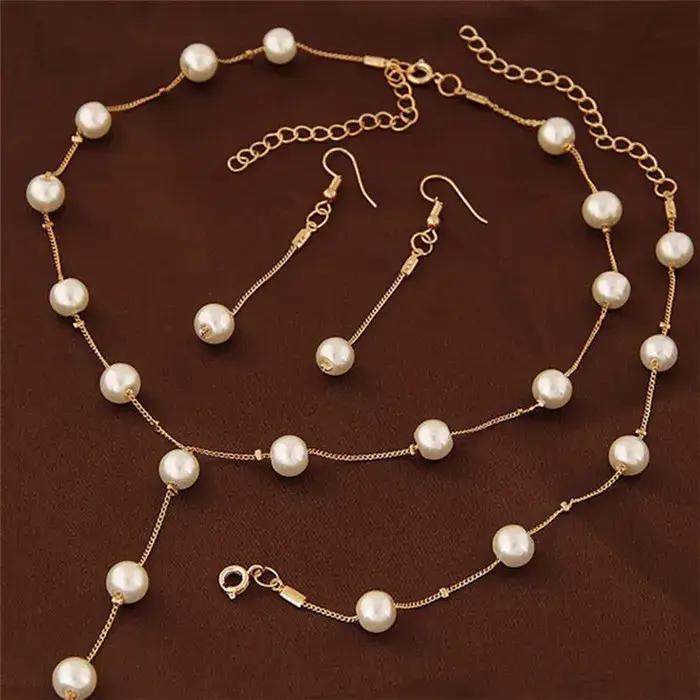 Charmant collier de perles blanches, Bracelet, boucles d'oreilles, ensemble de bijoux pour femmes, a