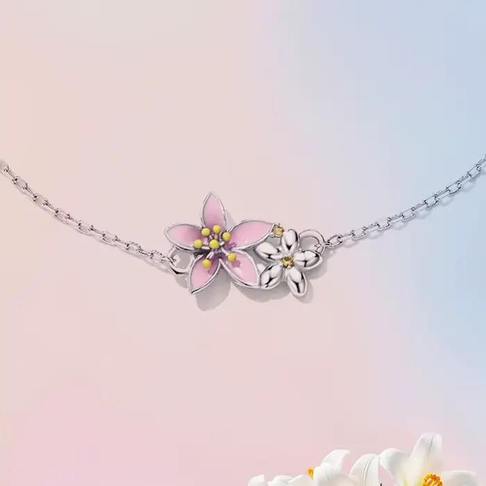 Bracelet en argent sterling 925 motif fleur de cerisier ajustable pour femmes occasions spéciales elegance mariage engagement