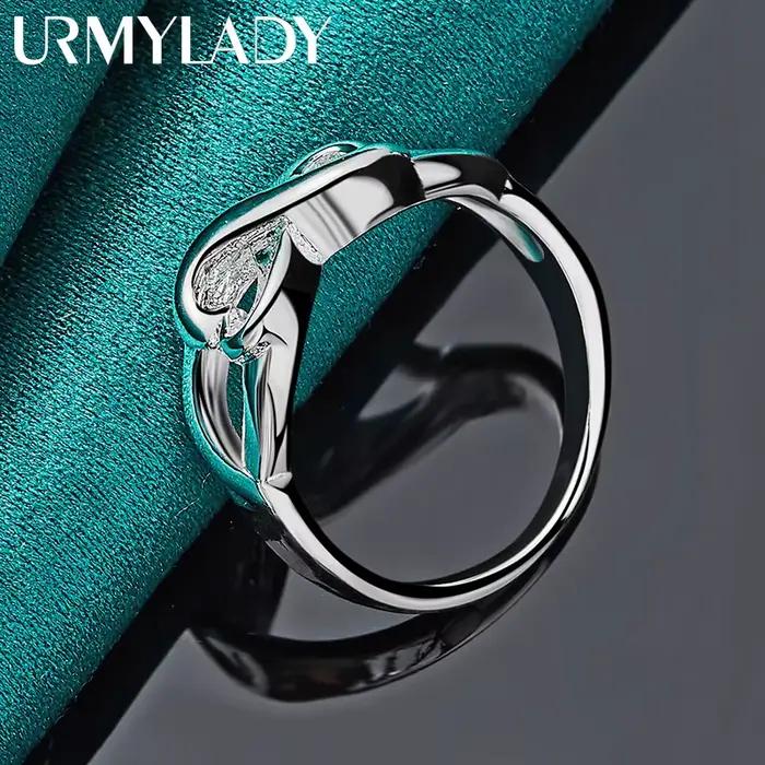 Bague en argent sterling 925 double coeur pour femmes occasions spéciales mariage style moderne amour éternel