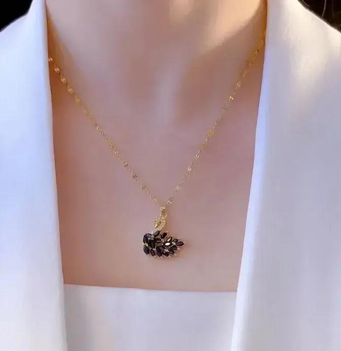 Collier avec pendentif cygne rose en cristal pour femmes, exquis, de luxe, couleur or, en acier inoxydable, bijoux coréens, Colorfast, nouvelle collection