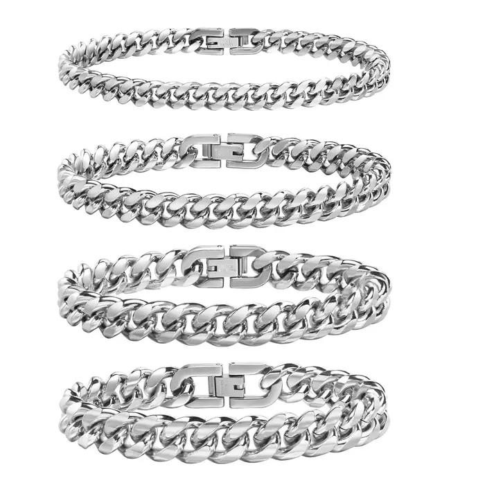 Bracelet cubain en acier inoxydable pour homme et femme style moderne largeur 6/8/10/12mm occasion quotidienne soirée