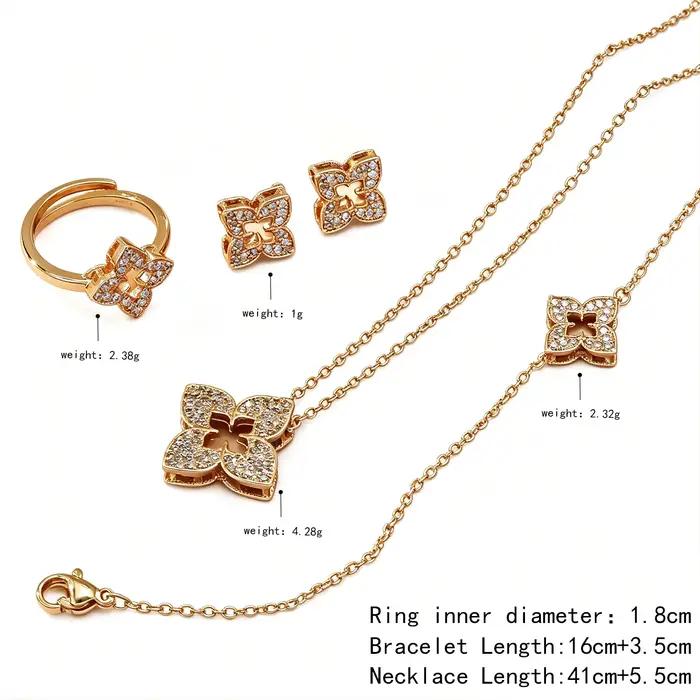 Ensemble de bijoux de luxe 4 pièces en forme de trèfle avec zirconiums cubiques - Collier