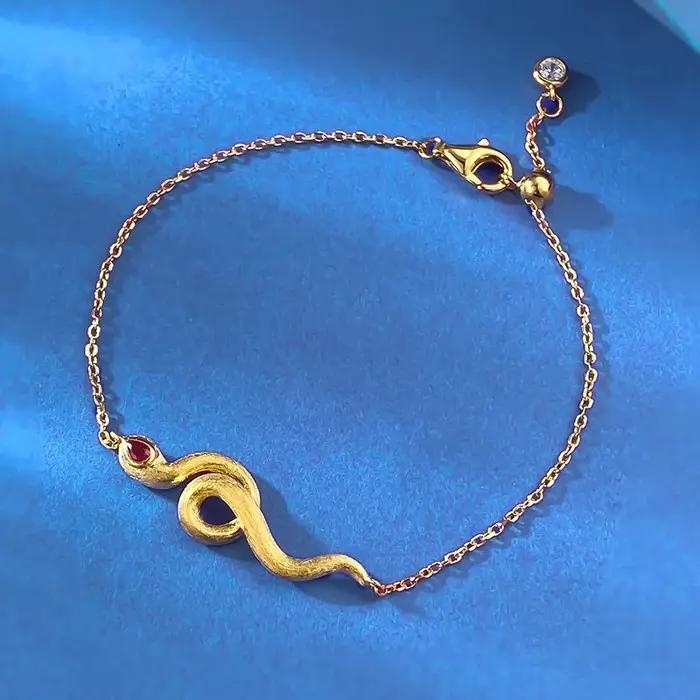 Luxe BVLG Style Vintage 18K plaqué or 925 argent rubis serpent Bracelet/collier ensemble