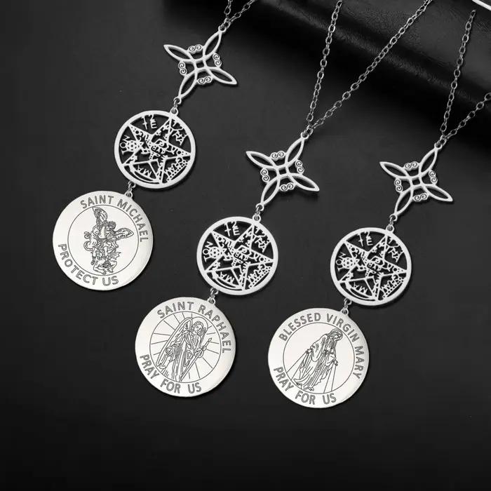 Arcange Saint Raphaël Michael Mary Gabriel médaille pendentif collier Bible anges charme avec téragrammaton bijoux religieux