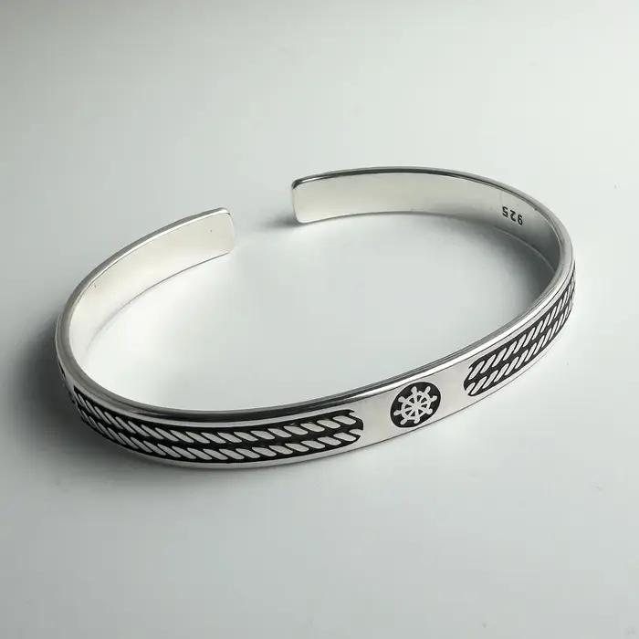 Bracelet rétro 100% argent massif 925 pour femmes et hommes