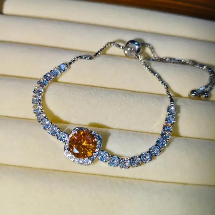 Bracelet en argent sterling 925 avec zircon imitation moissanite taille princesse carrée de 2 carats