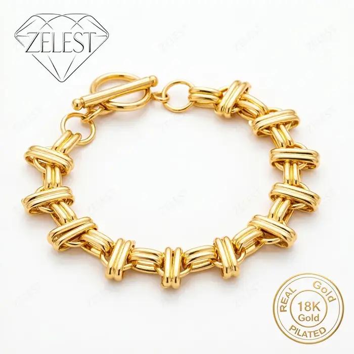 Bracelet en argent sterling 925 plaqué or 18 carats tressé pour homme et femme occasions spéciales mariage et fêtes