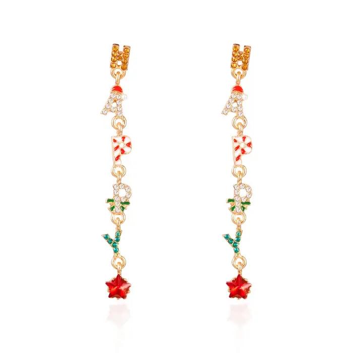 Boucles d'oreilles à pampilles «HAPPY» en cristal coloré de noël pour femmes