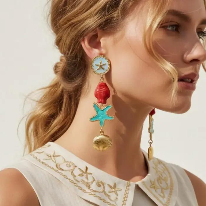 Boucles d'oreilles pendantes longues en céramique pour femmes