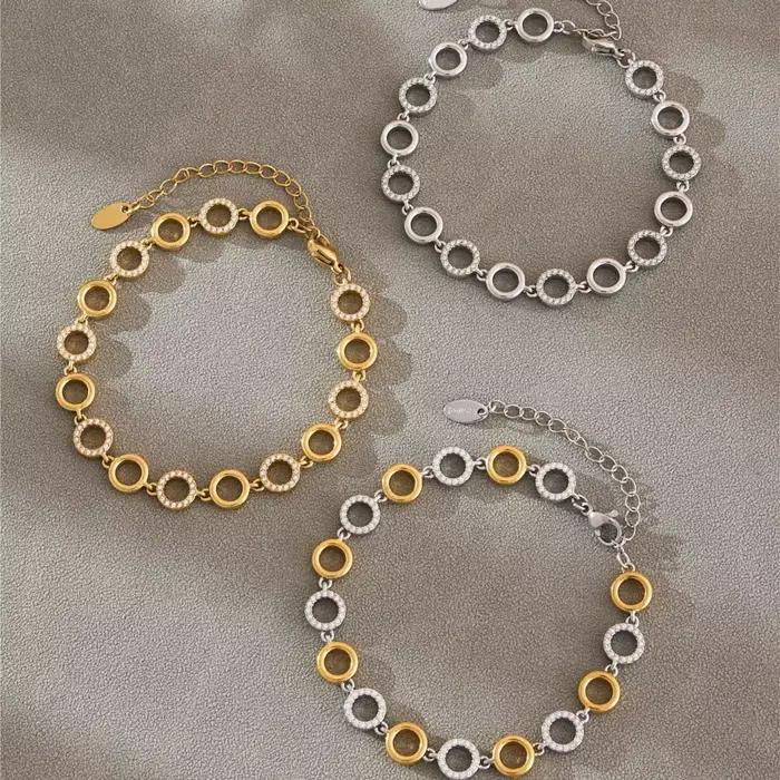 Bracelet de collier de chaîne à maillons circulaires bicolores pour femmes