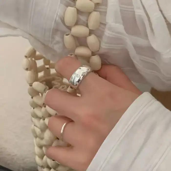 Bijoux pour femmes, anneaux larges en argent sterling 925 avec zircon
