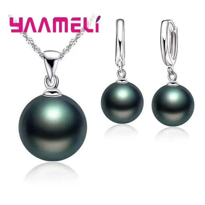 Ensemble de bijoux de mariage lisses pour femmes, en argent Sterling 925, collier de perles, boucles d'oreilles, bijoux à la mode, accessoires cadeaux