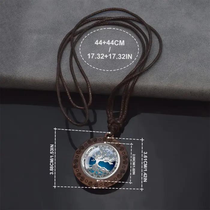 Collier en bois arbre de vie cabochon en verre pendentif ajustable pour femmes et hommes bijou vintage occasionnels