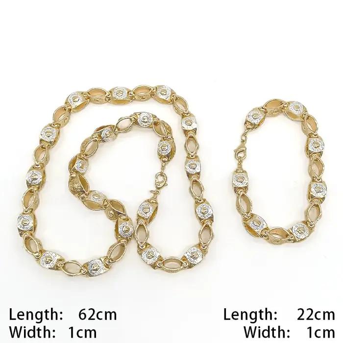 Déclaration longue chaîne dorée plaqué or 18 carats Hip Hop collier Bracelet ensemble de bijoux pour