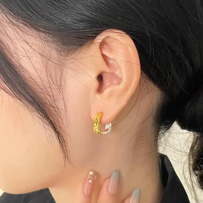 Boucle d'oreille carrée bohème minimaliste en argent Sterling 925 véritable pour femmes, cerceau, accessoires de bijoux