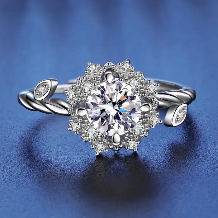 Bague en argent sterling S925 avec fleur et moissanites à quatre griffes bijou de luxe pour femmes occasions spéciales