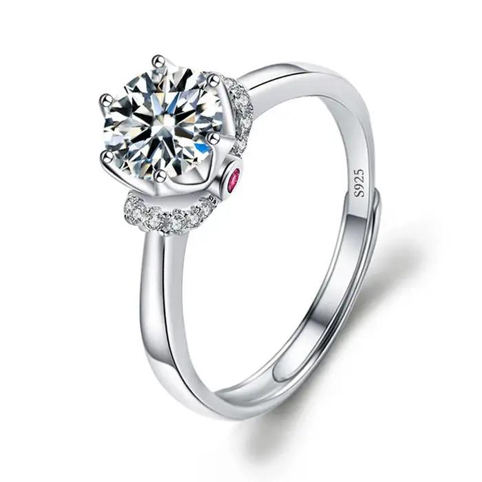 Bagues ouvertes en diamant incrusté Moissanite pour femme