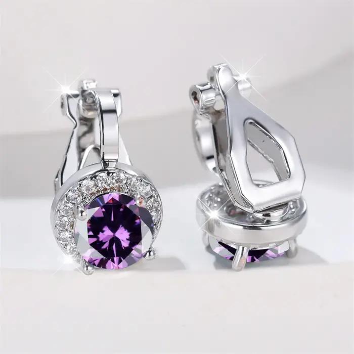 Boucles d'oreilles à Clip en pierre ronde en cristal arc-en-ciel mystique pour femmes