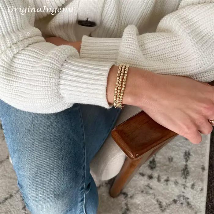 Bracelet élastique en perles d'or fait à la main, rempli d'or 14K, résistant au ternissement, bijoux Boho Vintage pour femmes