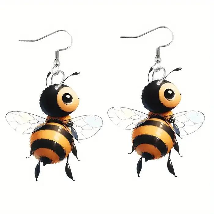 Boucles d'oreilles en acrylique 2D motif petite abeille mignonne