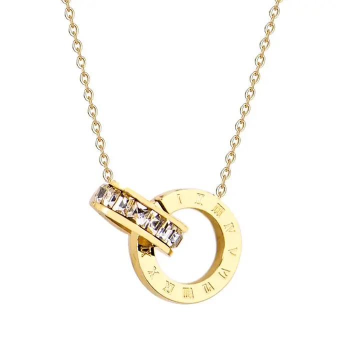 Collier classique pour femme avec chiffres romains et cristaux