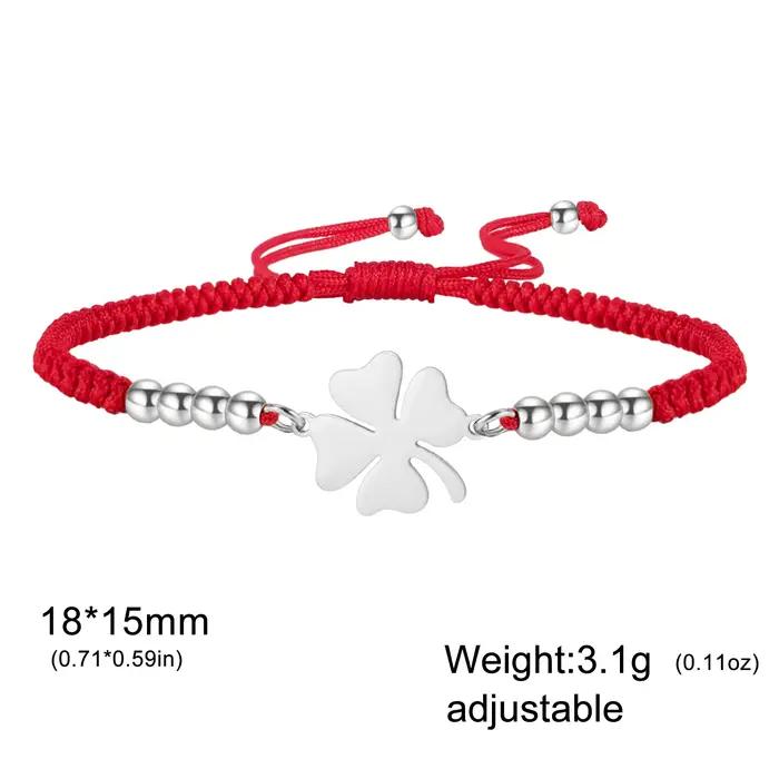 Bracelet à breloques trèfle porte-bonheur rouge noir