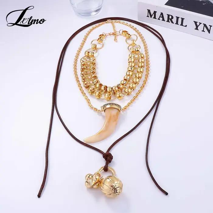Lot de 3 colliers multicouches avec pendentif en corne, bijoux à breloques de Cowgirl lourd et exquis, accessoires de fête à la mode, cadeaux