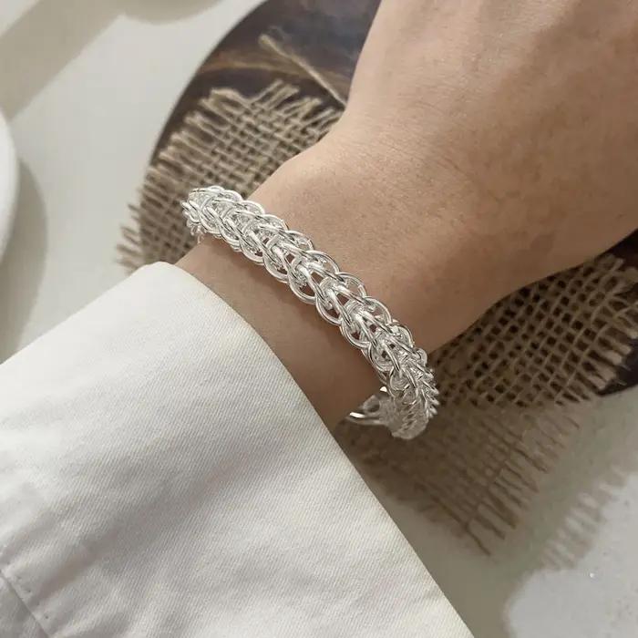 Bracelet en argent Sterling 100% massif pour femmes et hommes, Vintage, fait à la main, cœur brillan