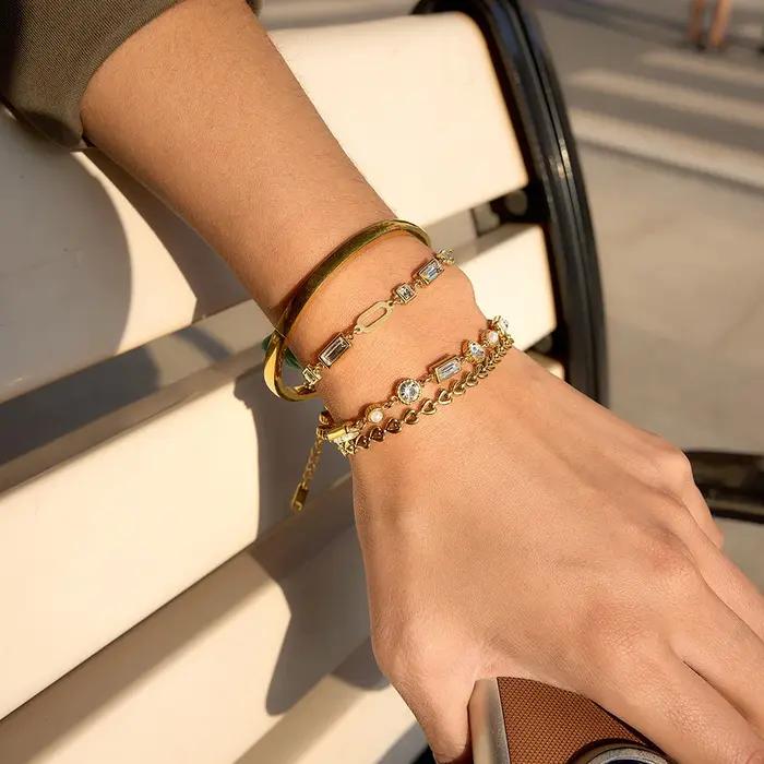 Bracelet multi-géométrique en zircon Ars chaîne réglable en acier inoxydable pour femmes occasions spéciales elegance moderne