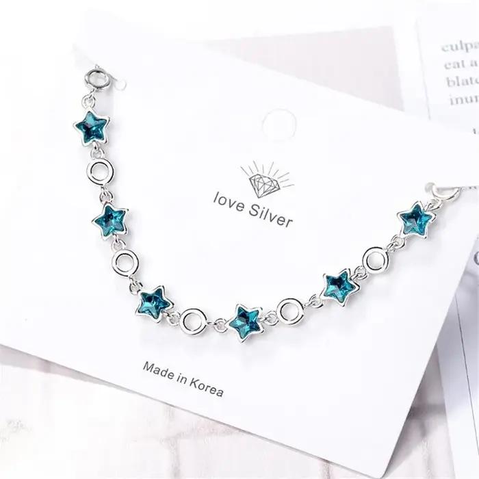 Nouveauté mode atmosphère Flash 925 bijoux en argent Sterling étoile à cinq branches bleue cristal artificiel doux Bracelets SB156