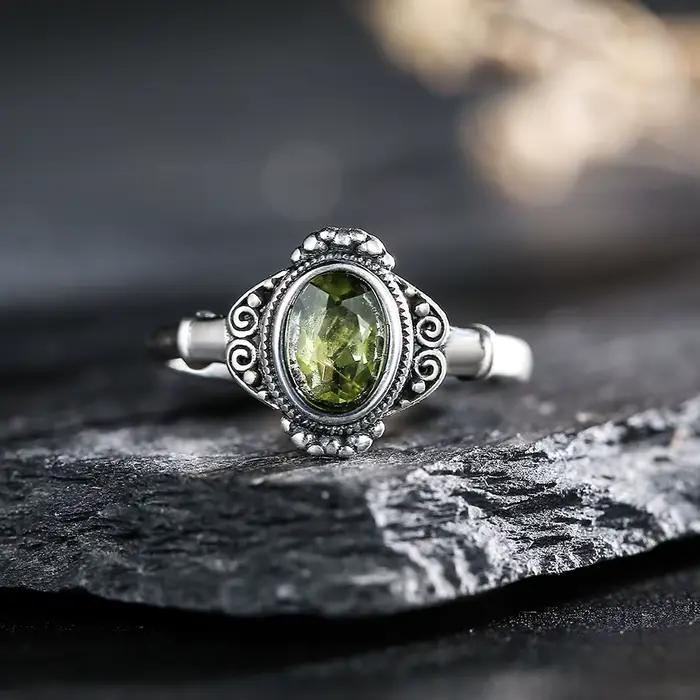 Bague rétro classique en argent sterling S925 sertie de pierres précieuses naturelles