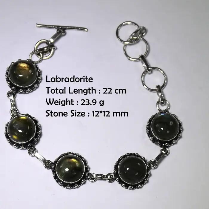 Bracelet en labradorite véritable, argent et cuivre