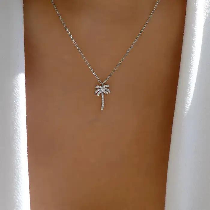 Collier en cristal de palmier AMP pour femme design géométrique or jaune clair tracker d'humeur occasions spéciales cadeau pour femme
