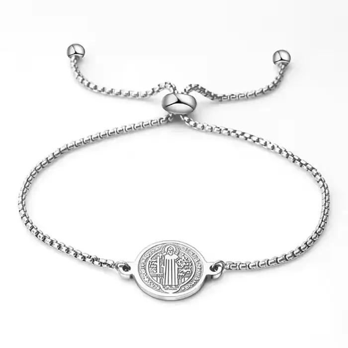 Bracelet médaille de Saint benoît en acier inoxydable