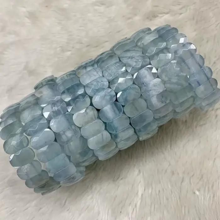 Bracelet de perles en pierre d'aigue-marine pour femme