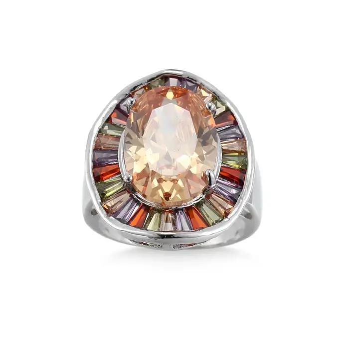 Bagues de mariée en argent Sterling 925, grand rond coloré, CZ, Champagne, Zircon cubique, bijoux po
