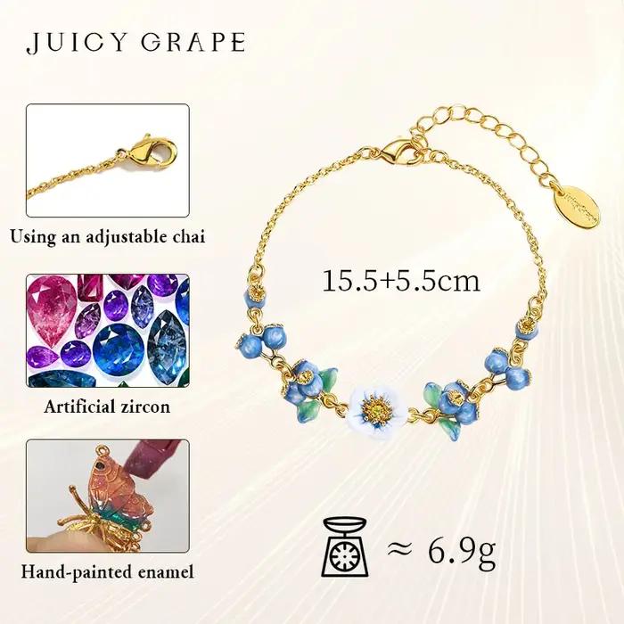 Bracelet Émail Fait Main Fleur de Myrtille et Raisin Juteux