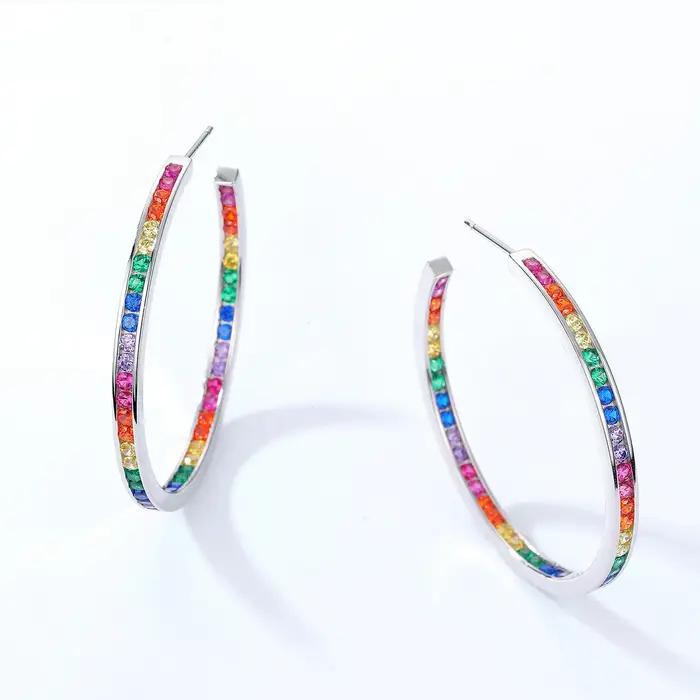 ALLNOEL grand cercle rond coloré boucle d'oreille pour les femmes arc-en-ciel CZ Zircon Piercing tendance géométrique