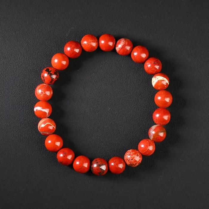 Bracelet en pierre naturelle de jaspe rouge pour femmes et hommes